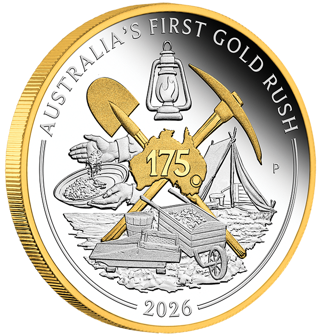2026 1oz Australia's First Gold Rush 175th Anniversary Silver Proof Gilded Coin