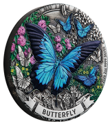 2026 2oz Butterfly Silver Antiqued Coloured Coin