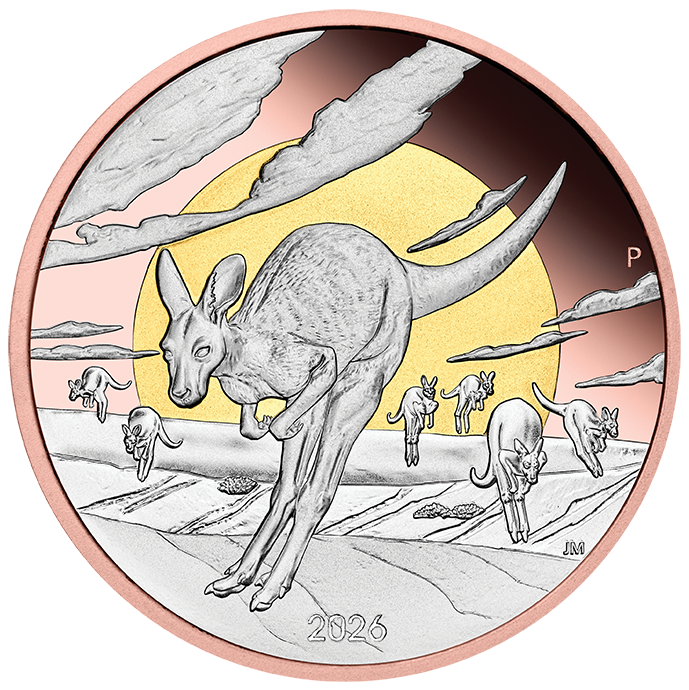 2026 5oz Wonders of Australia The Outback Kangaroo Silver Proof Double Gilded Coin