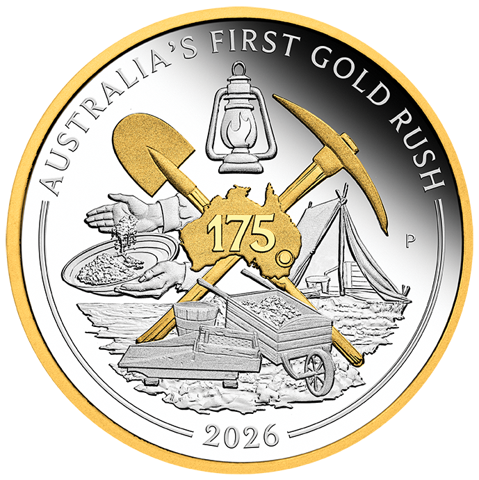 2026 1oz Australia's First Gold Rush 175th Anniversary Silver Proof Gilded Coin