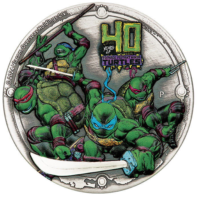 Teenage Mutant Ninja Turtles 40th Anniversary 2024 2oz Silver Antiqued High Relief Coloured Coin