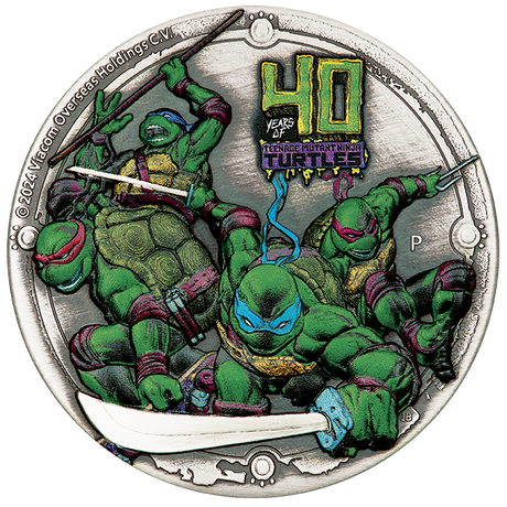 Teenage Mutant Ninja Turtles 40th Anniversary 2024 2oz Silver Antiqued High Relief Coloured Coin
