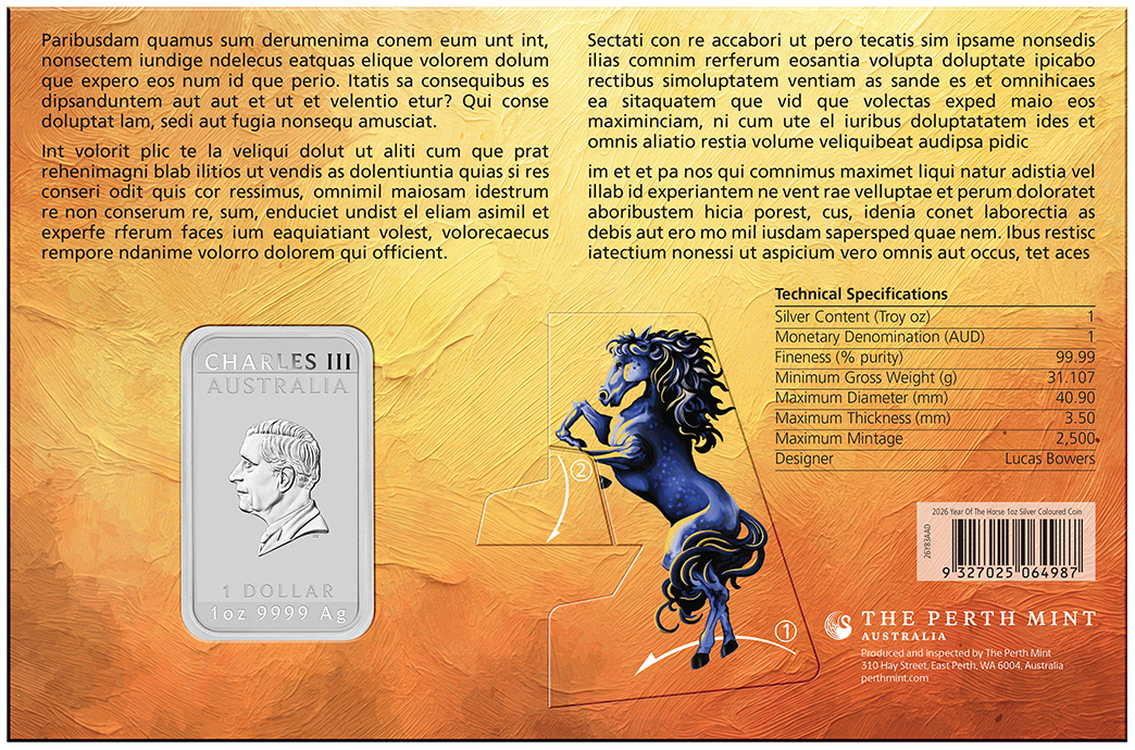 2026 1oz Lunar Horse Silver Bullion Coloured Minted Rectangular Coin Card