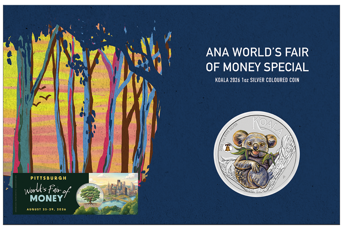 2026 1oz Australia Koala with Liberty Bell Privy Silver Coloured Coin - ANA Coin Show Special