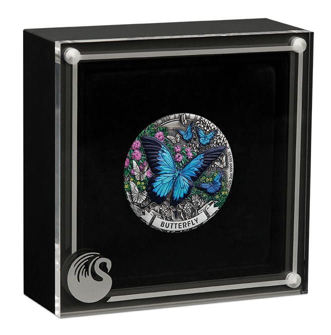 2026 2oz Butterfly Silver Antiqued Coloured Coin