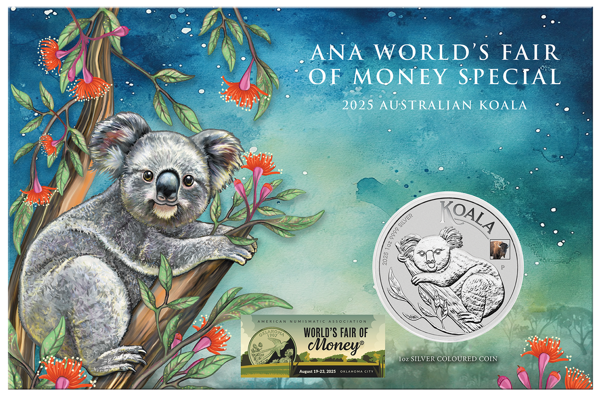 Australian Koala with Bison Privy 2025 1oz Silver Coloured Coin - ANA World's Fair of Money Special