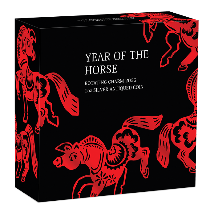 2026 1oz Year of the Horse Rotating Charm Silver Antiqued Coin