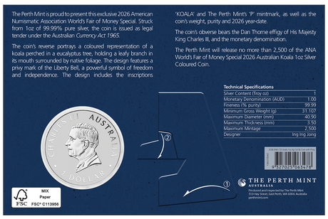 2026 1oz Australia Koala with Liberty Bell Privy Silver Coloured Coin - ANA Coin Show Special