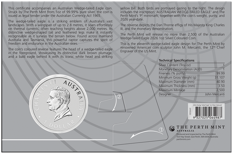 2026 1oz Australian Wedge-tailed Eagle Silver Coloured Coin in Card