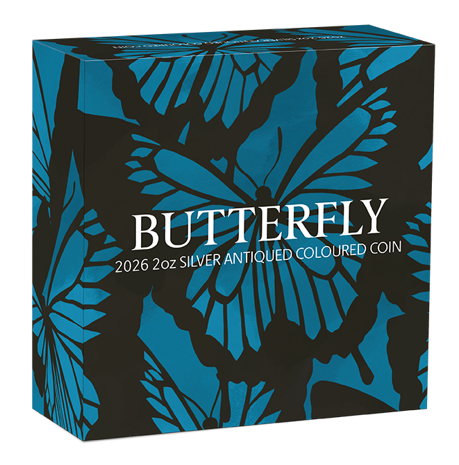 2026 2oz Butterfly Silver Antiqued Coloured Coin
