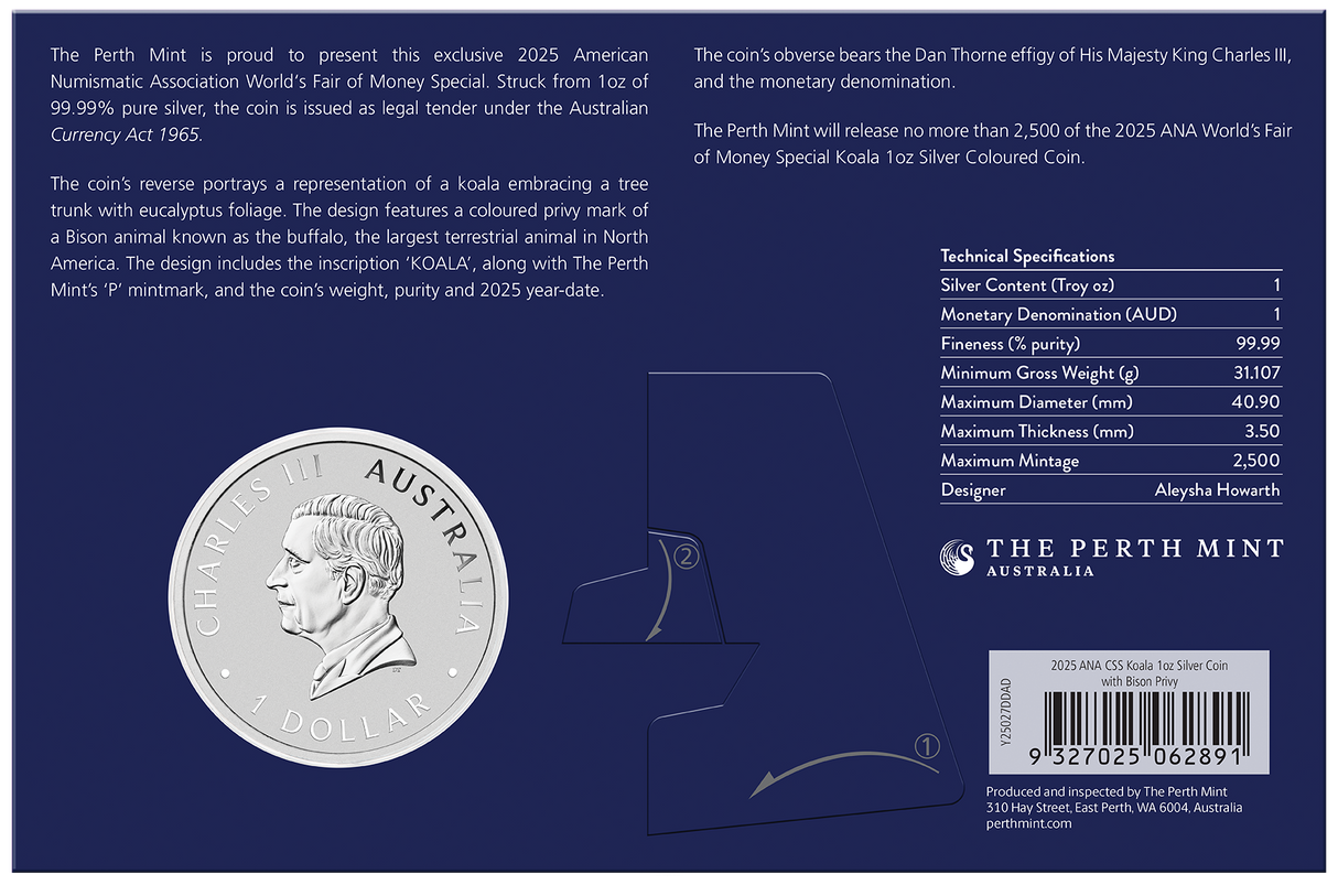 Australian Koala with Bison Privy 2025 1oz Silver Coloured Coin - ANA World's Fair of Money Special