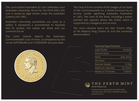 2026 $1 Australian Citizenship Coin In Card