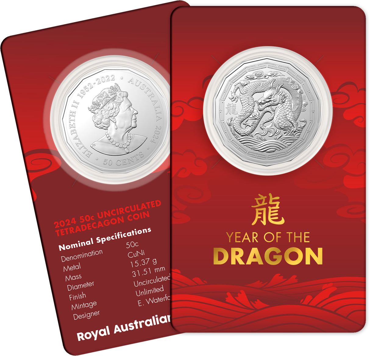 2024 50c Year of the Dragon Uncirculated Tetradecagon Coin Card