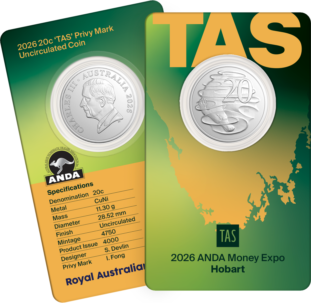 2026 20c ANDA Hobart Money Expo TAS Privy Mark Uncirculated Coin