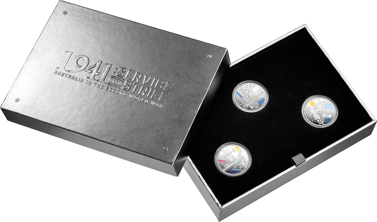 2026 20c 1941 Service Amid Strife Coloured Silver Proof 3 Coin Set