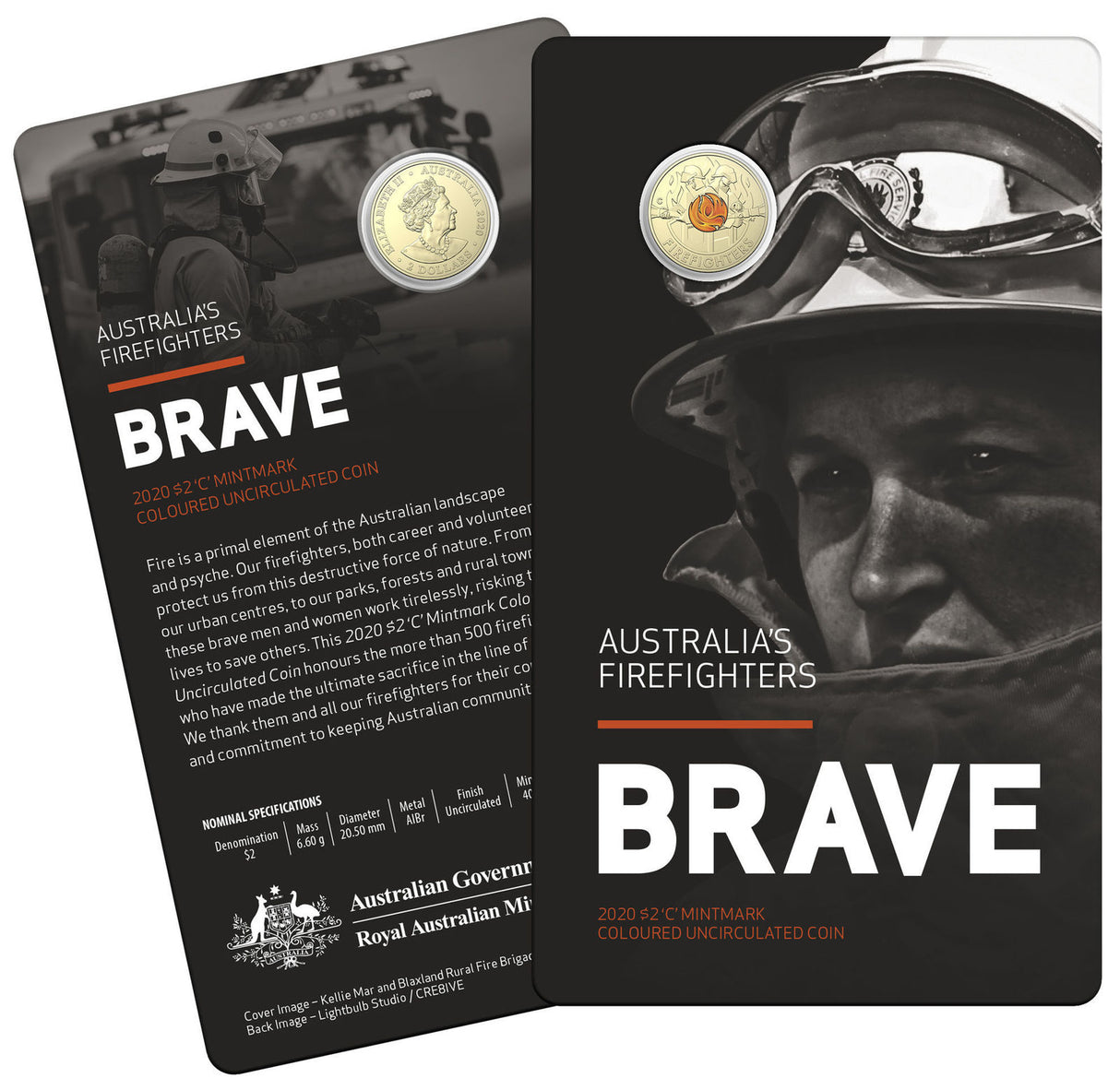2020 $2 Firefighters C Mintmark Coloured Uncirculated Coin Card