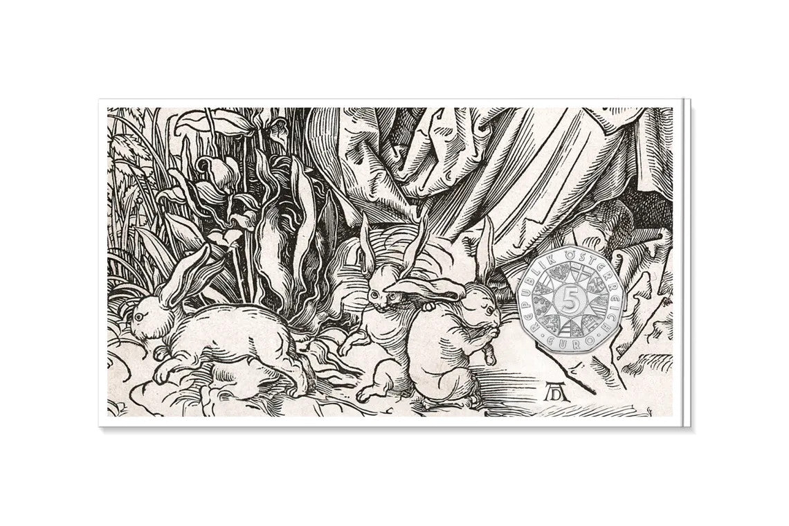 2026 5€ Austria Dürer’s Three Bunnies Ag Uncirculated Coin Card