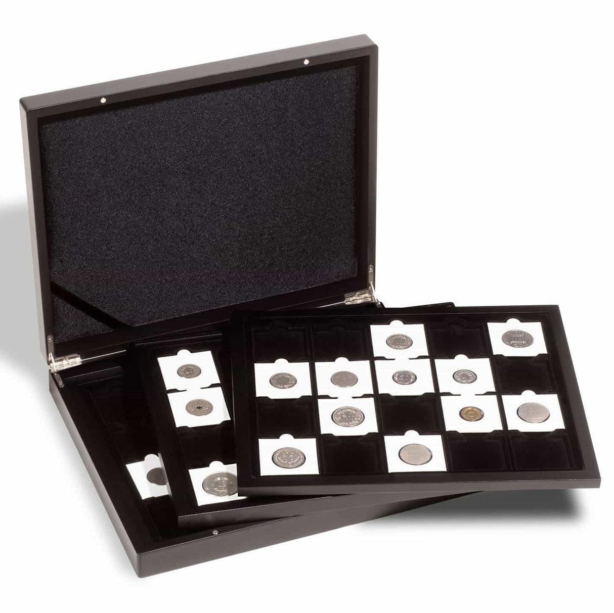 Presentation case for 60 QUADRUM Coin Capsules, black, 3 trays