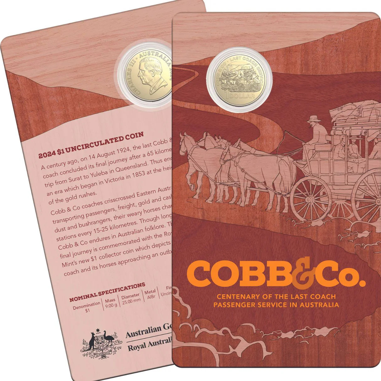 Cobb & Co Centenary of Last Passenger Service 2024 $1 Unc Coin Card