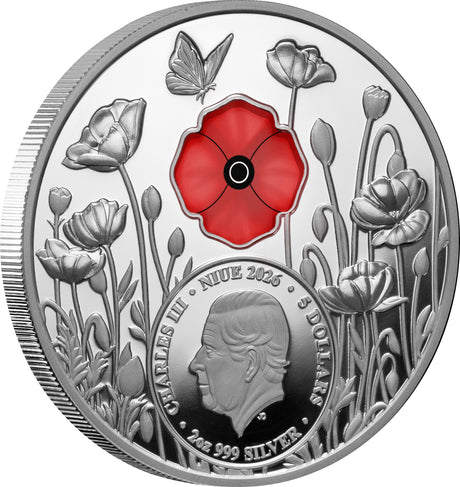 2026 2oz Red Poppy Window Coloured Silver Proof Coin