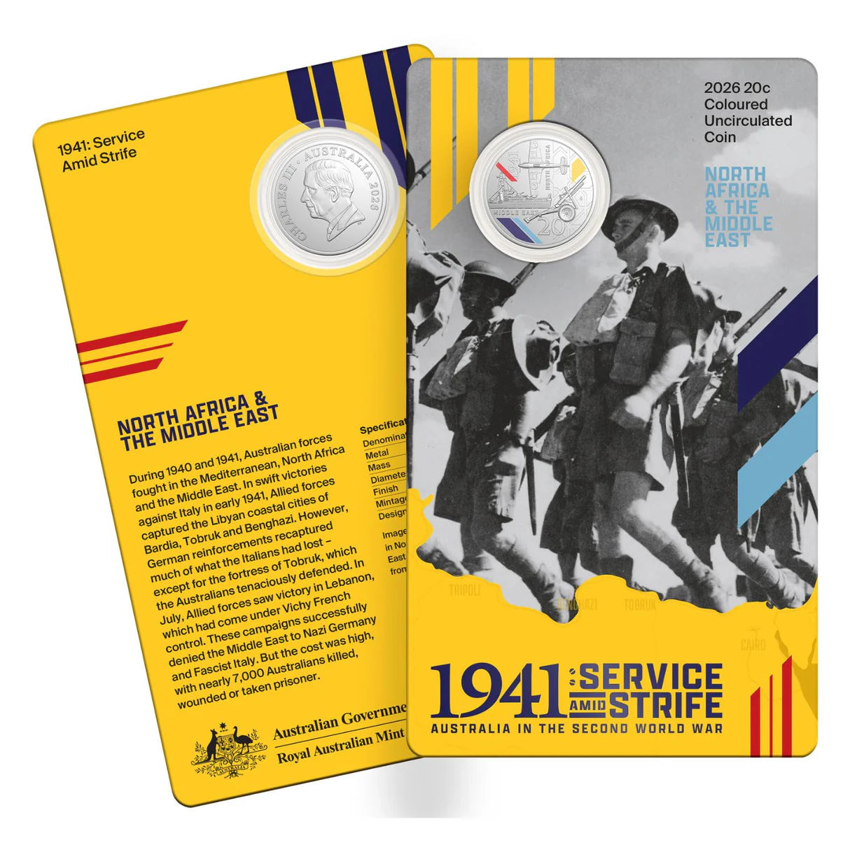 2026 20c 1941 Service Amid Strife North Africa & Middle East Coloured Uncirculated Coin Card