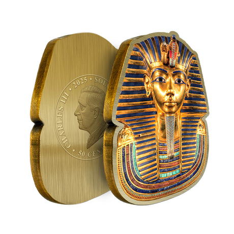 2025 50c Tutankhamun Death Mask 100th Anniversary Shaped Coin