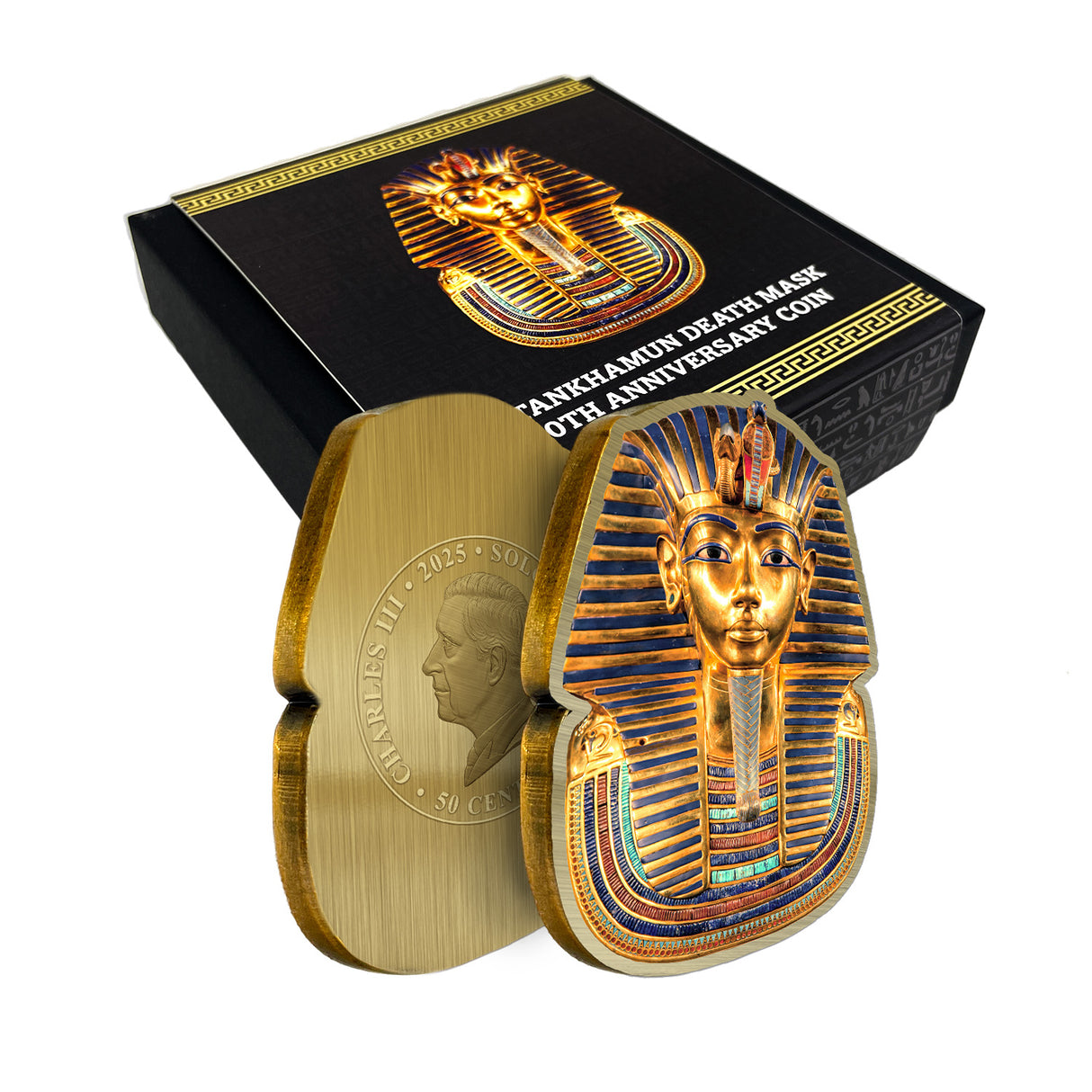 2025 50c Tutankhamun Death Mask 100th Anniversary Shaped Coin