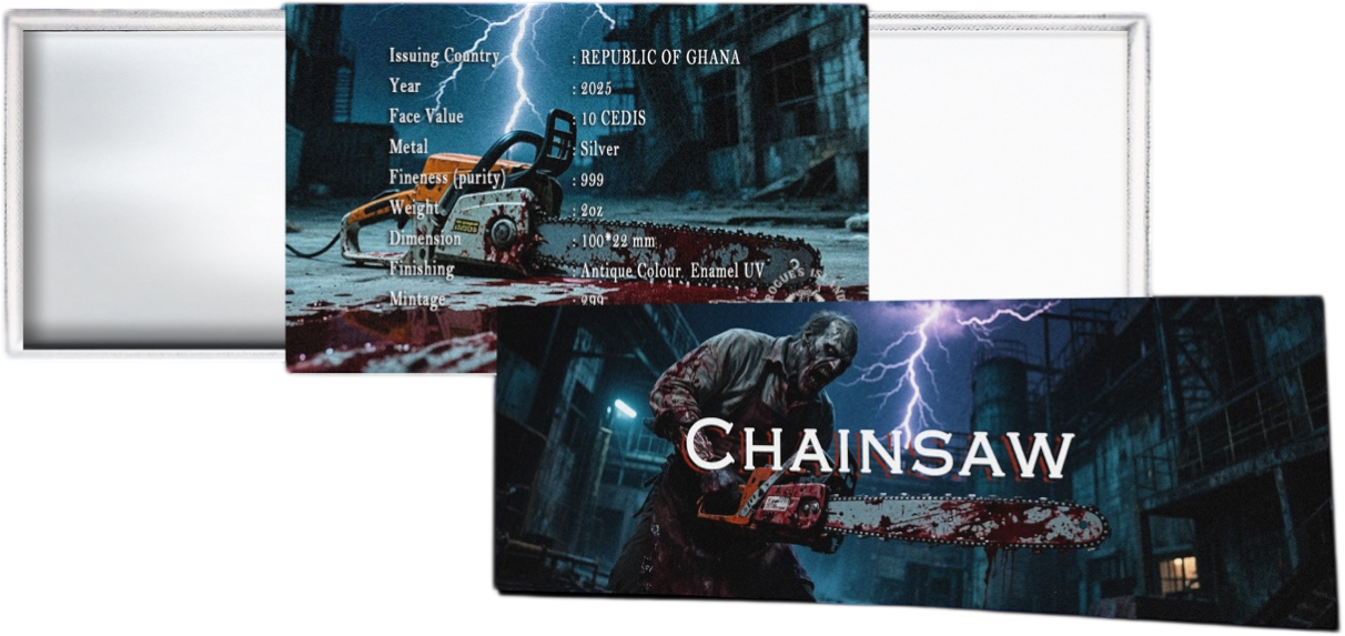 Bloody Chainsaw Shaped 2025 2 oz Silver Coin