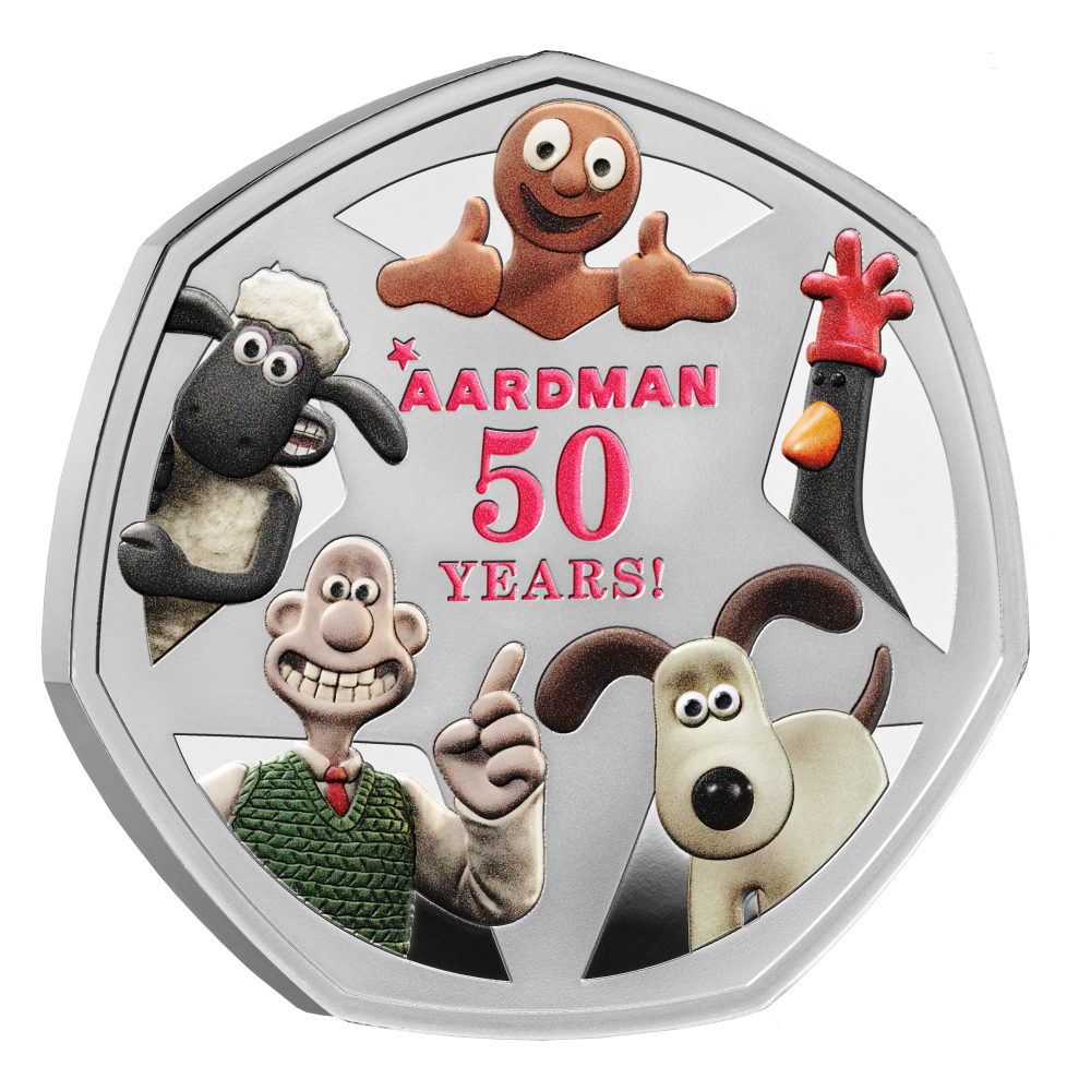 2026 UK 50p 50 Years of Aardman Coloured Silver Proof Coin