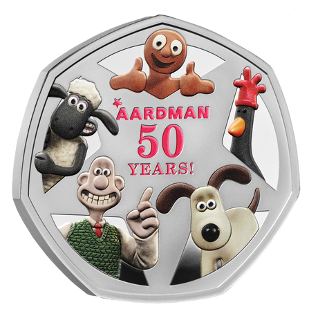 2026 UK 50p 50 Years of Aardman Coloured Silver Proof Coin