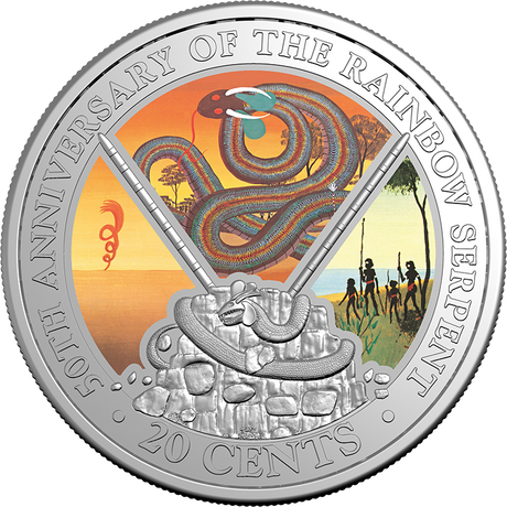 50th Anniversary of The Rainbow Serpent 2025 20c Coloured Unc Coin Card