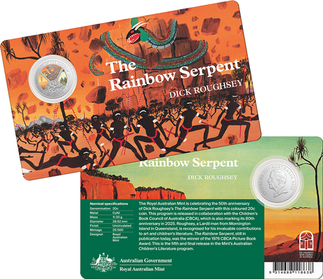 50th Anniversary of The Rainbow Serpent 2025 20c Coloured Unc Coin Card