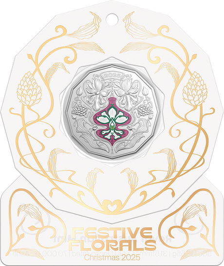 Christmas Festive Florals 2025 50c Coloured Unc Coin Card
