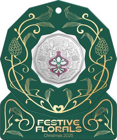 Christmas Festive Florals 2025 50c Coloured Unc Coin Card