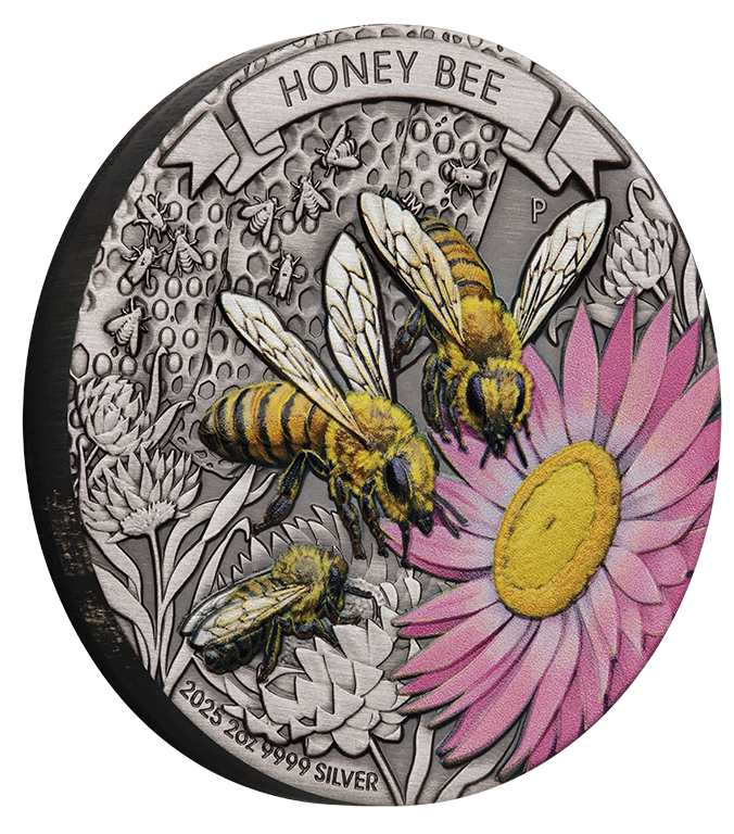 Australian Honey Bee 2025 2oz Silver Antiqued Coloured Coin
