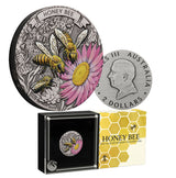 Australian Honey Bee 2025 2oz Silver Antiqued Coloured Coin