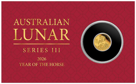 2026 0.5g Mini Horse Gold Proof Coin in Card - Australian Lunar Series III – Year of the Horse