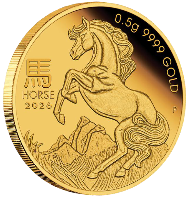 2026 0.5g Mini Horse Gold Proof Coin in Card - Australian Lunar Series III – Year of the Horse