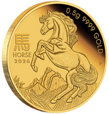2026 0.5g Mini Horse Gold Proof Coin in Card - Australian Lunar Series III – Year of the Horse