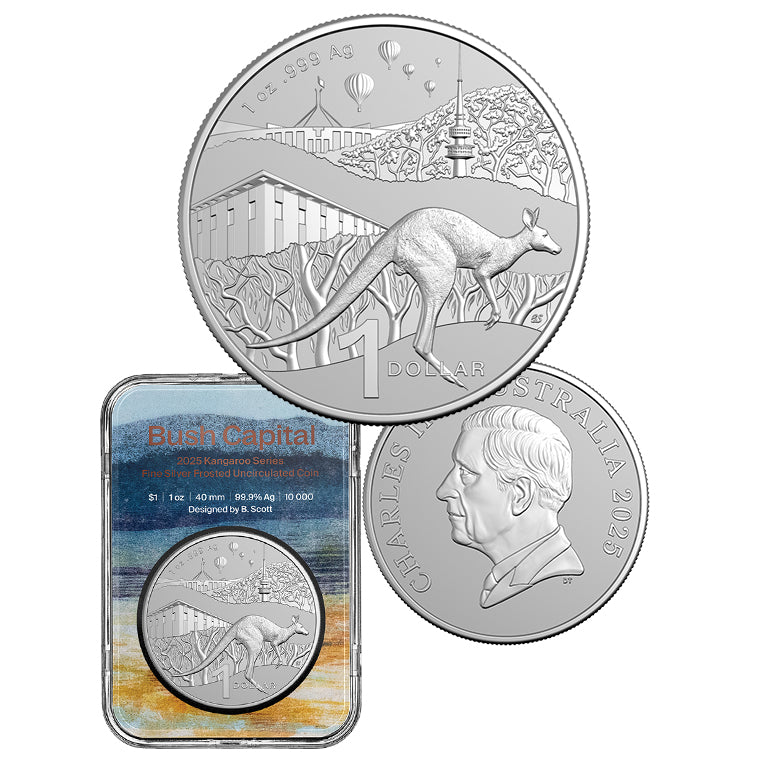 Kangaroo Series Bush Capital 2025 1oz Fine Silver Frosted Unc Coin