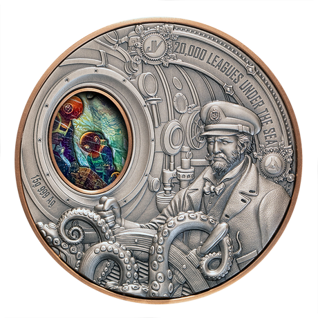 2026 $1 20,000 Leagues under the Sea High Relief Rotating Silver & Copper Bimetal Antique Coin