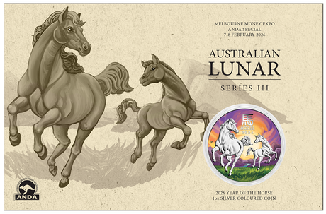 2026 1oz ANDA Melbourne Money Expo Year of the Horse 1oz Silver Coloured Coin in Card