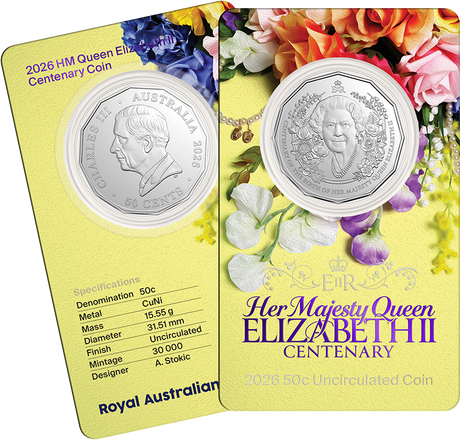 2026 50c Centenary of the Birth of Queen Elizabeth II Unc Coin Card
