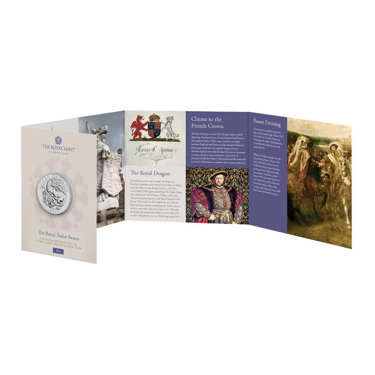 2026 £5 UK The Royal Tudor Beasts The Royal Dragon BU Coin Card